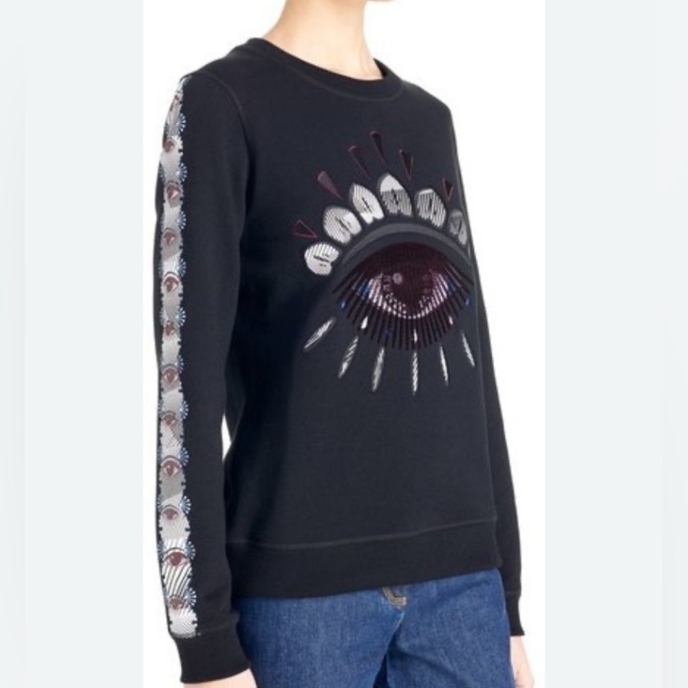 Kenzo Nagai Eye Embroidered Black Sweatshirt Urban Designer Streetwear - Sz XS